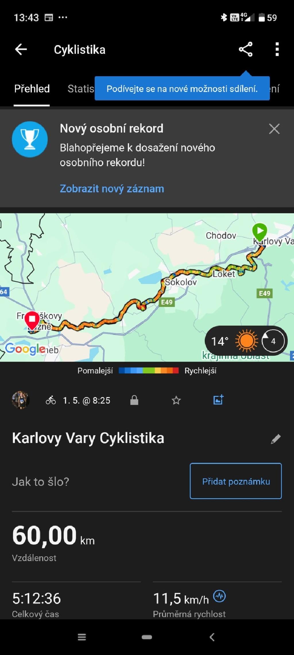 Cyklovýlet Františkolázeňské sokolky Veroniky Sedláčkové do Karlových Varů z Františkových Lázní