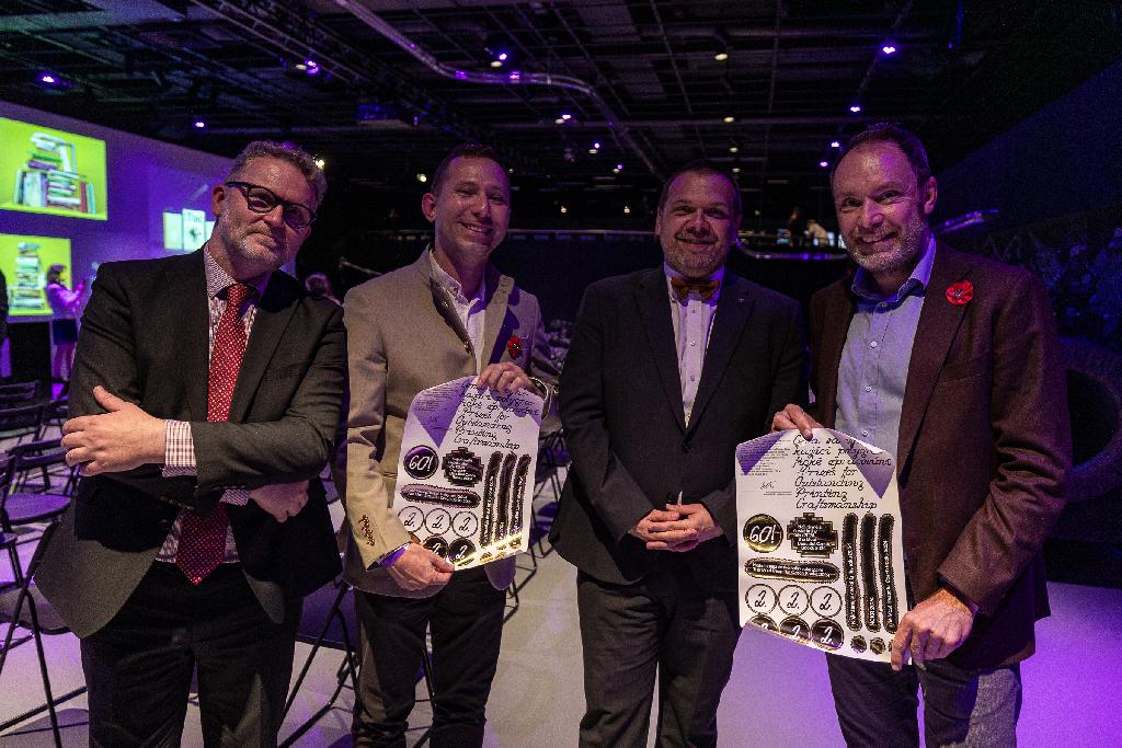 Marek Tesař, člen sletového týmu, Martin Baxa, ministr kultury, Martin Chlumský, starosta ČOS a Michal Stehlík, ředitel Památníku národního písemnictví (zprava)